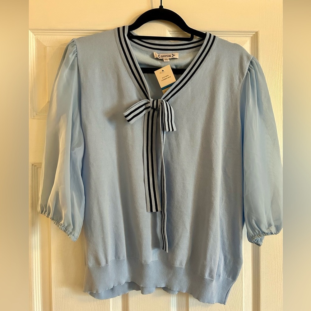 Nanette Lepore - NWT Blue Knit Top with Bow Detail; Size XL - Picture 3 of 6